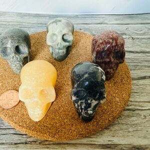 Set of 5 Hand Carved Skull Crystal Healing Gift Meditation Grid Reiki